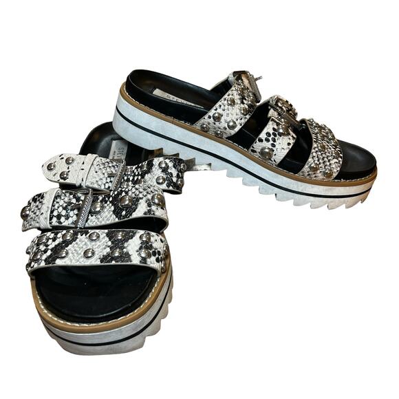 Steven by Steve Madden Cala Sandals Black White Snakeskin Platform Size 7 - Picture 1 of 9